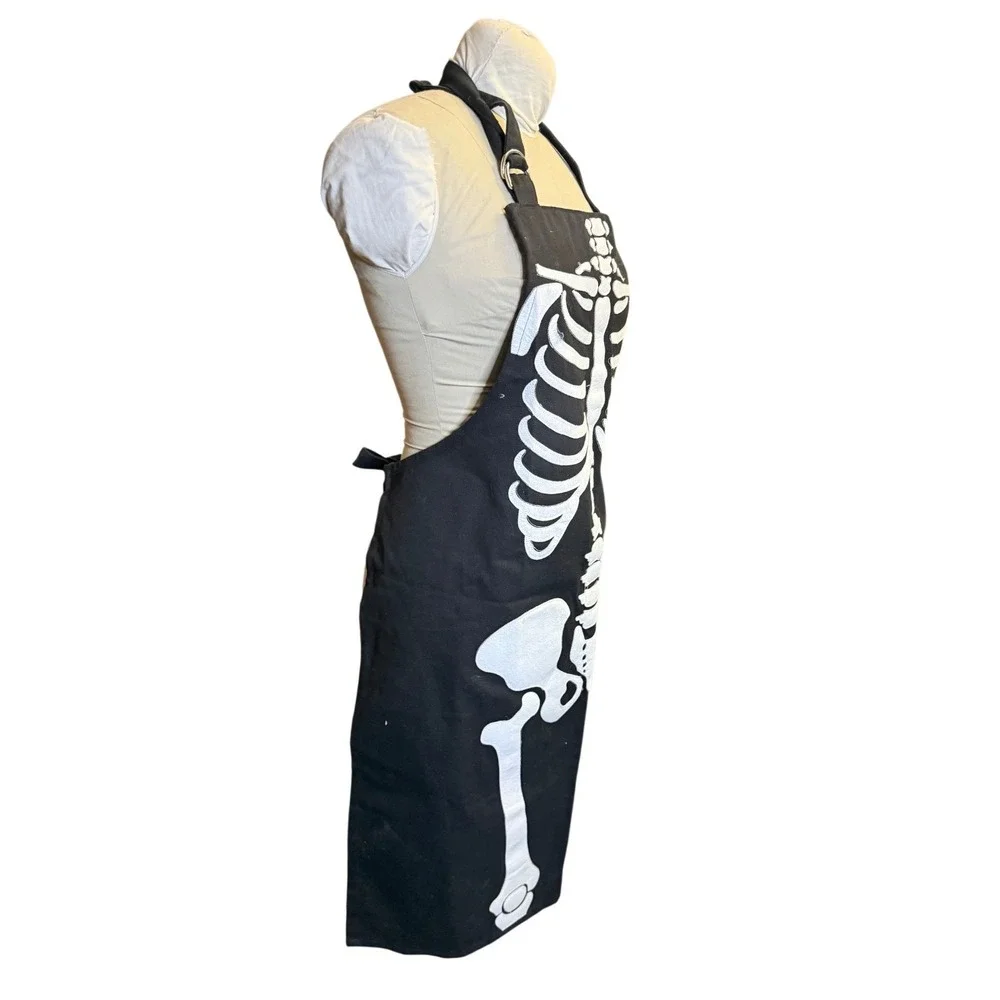 Williams Sonoma Skeleton Halloween Apron Black White Cotton Adjustable Adult
